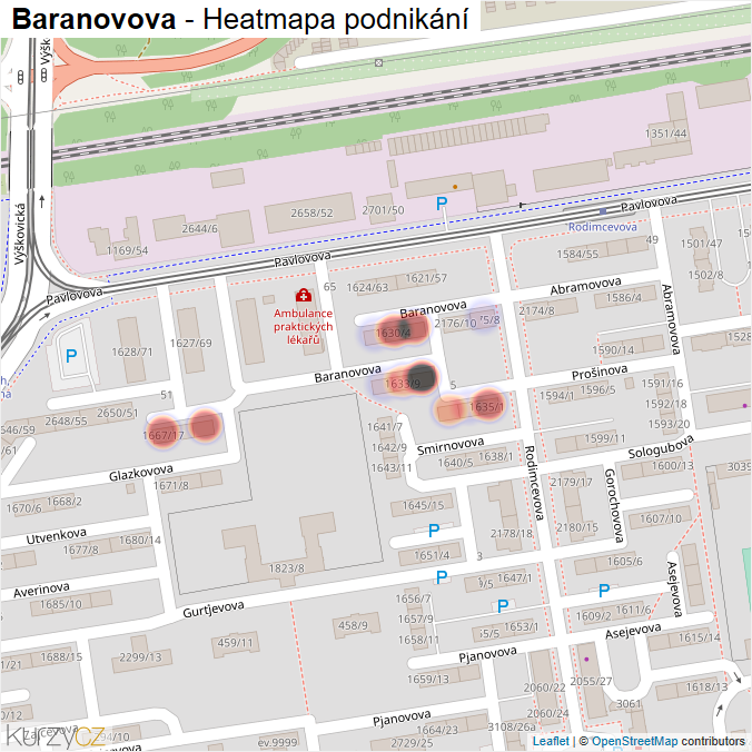 Mapa Baranovova - Firmy v ulici.