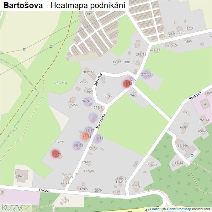 Mapa Bartošova - Firmy v ulici.