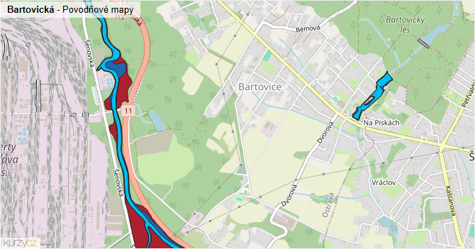 Bartovická - záplavové mapy stoleté vody