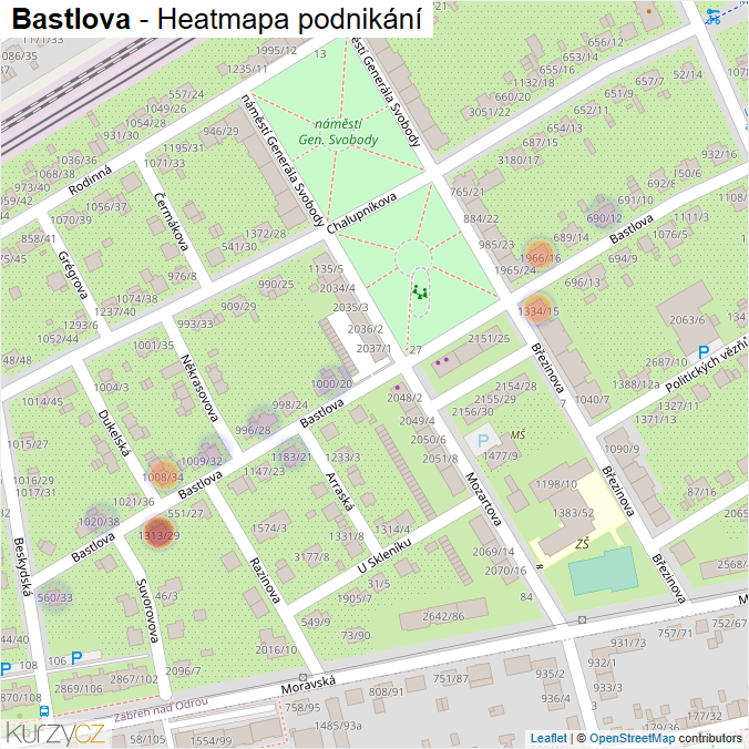 Mapa Bastlova - Firmy v ulici.