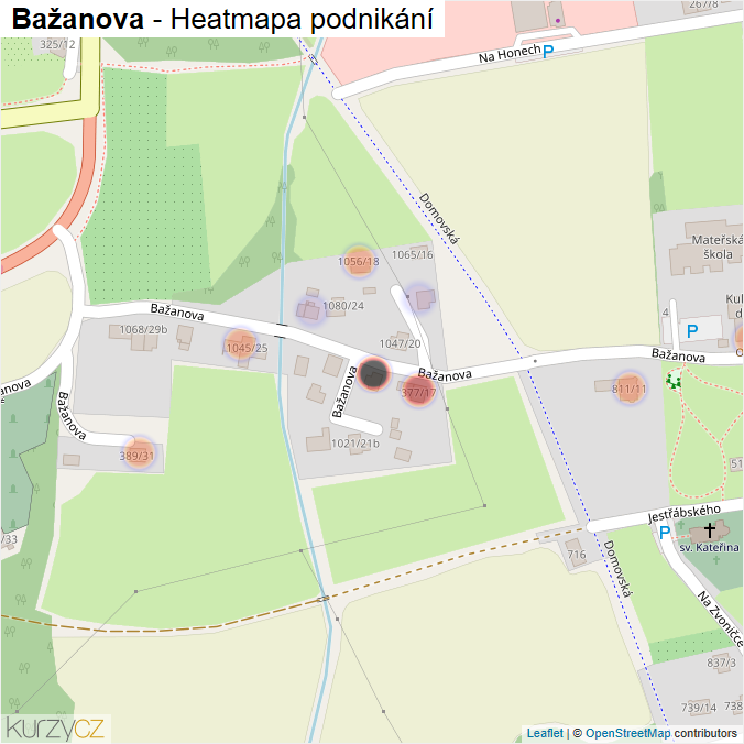 Mapa Bažanova - Firmy v ulici.