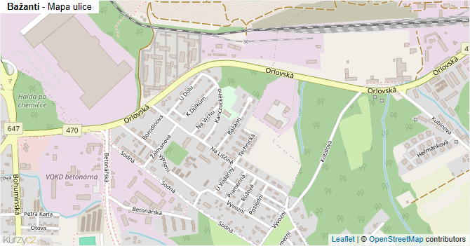 Bažantí - mapa ulice