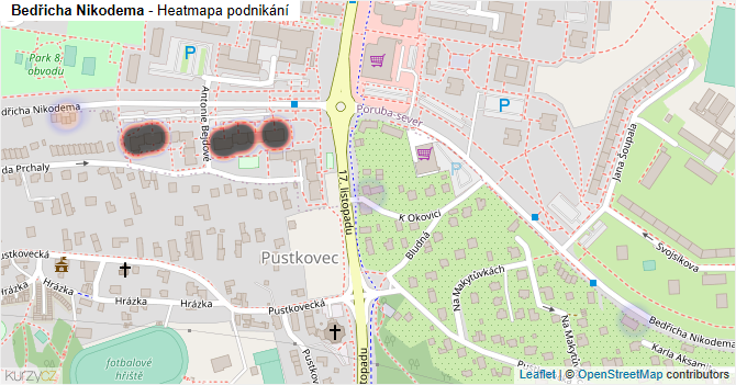 Bedřicha Nikodema - mapa podnikání