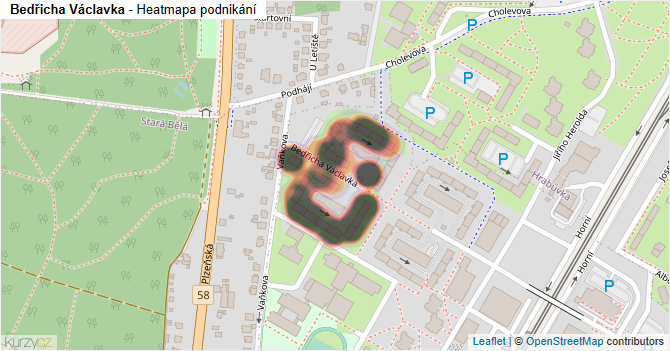 Bedřicha Václavka - mapa podnikání