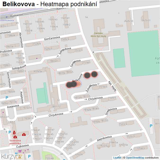 Mapa Belikovova - Firmy v ulici.