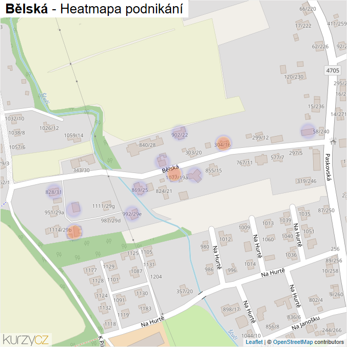 Mapa Bělská - Firmy v ulici.