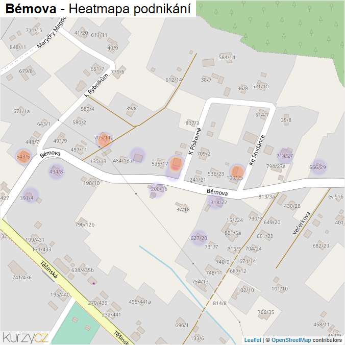 Mapa Bémova - Firmy v ulici.