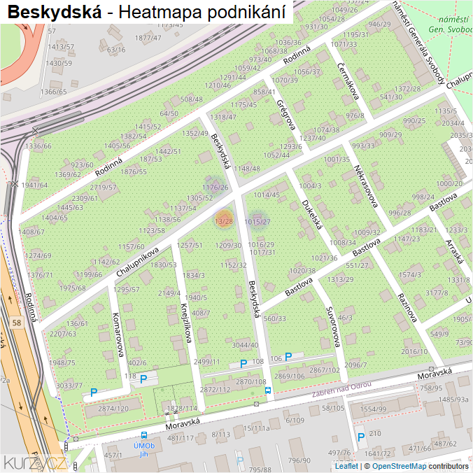 Mapa Beskydská - Firmy v ulici.