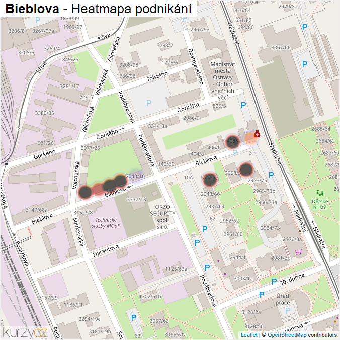 Mapa Bieblova - Firmy v ulici.