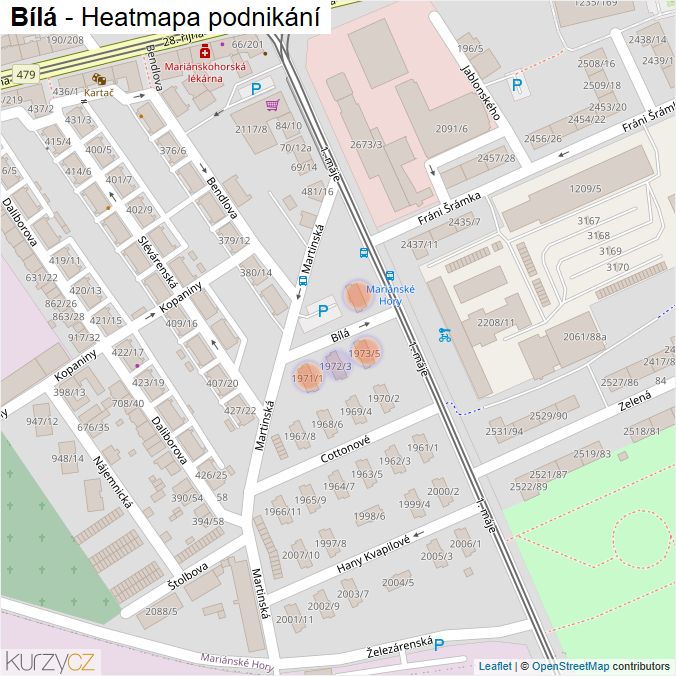 Mapa Bílá - Firmy v ulici.