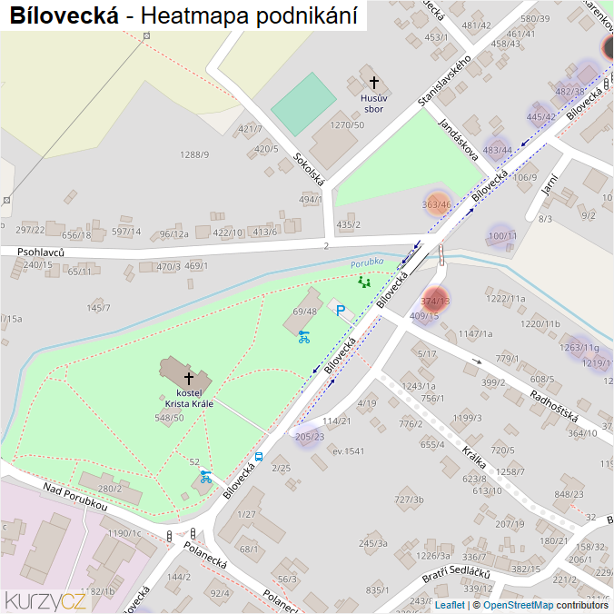 Mapa Bílovecká - Firmy v ulici.