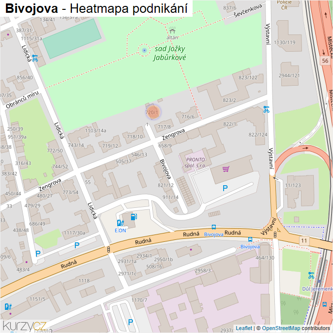 Mapa Bivojova - Firmy v ulici.