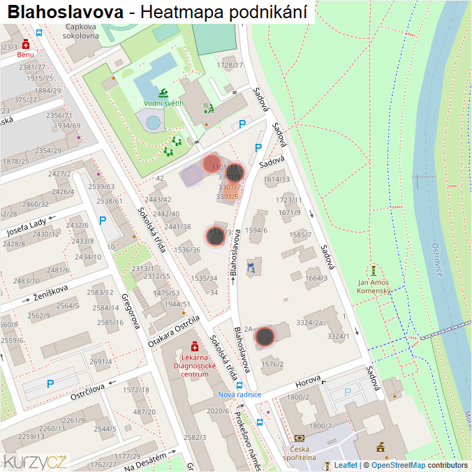 Mapa Blahoslavova - Firmy v ulici.