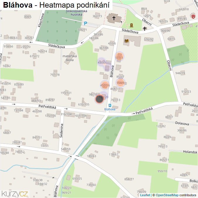 Mapa Bláhova - Firmy v ulici.