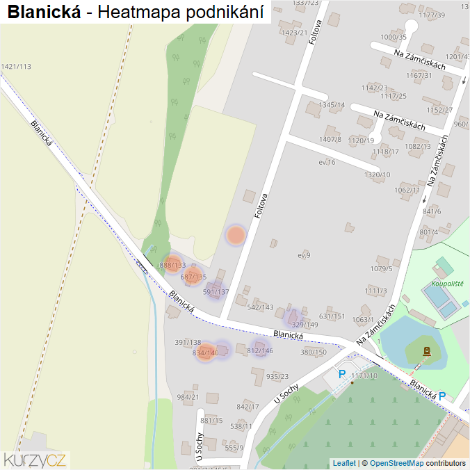 Mapa Blanická - Firmy v ulici.