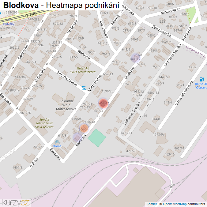 Mapa Blodkova - Firmy v ulici.
