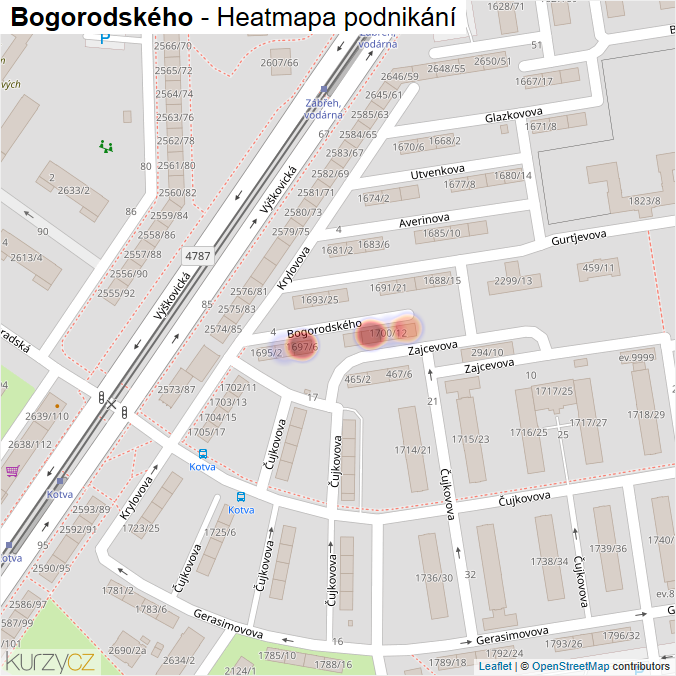 Mapa Bogorodského - Firmy v ulici.