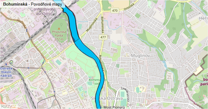 Bohumínská - záplavové mapy stoleté vody