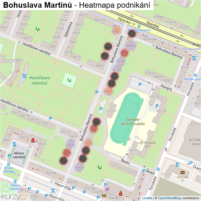 Mapa Bohuslava Martinů - Firmy v ulici.