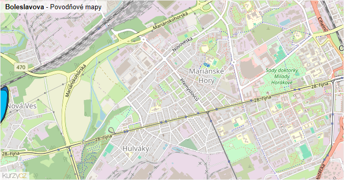 Boleslavova - záplavové mapy stoleté vody
