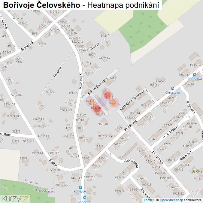 Mapa Bořivoje Čelovského - Firmy v ulici.