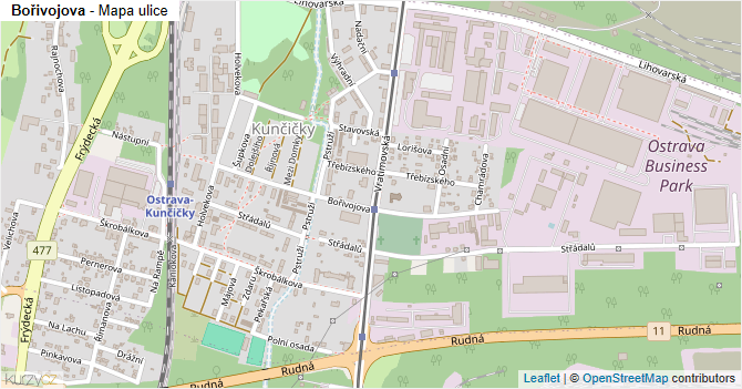 Bořivojova - mapa ulice