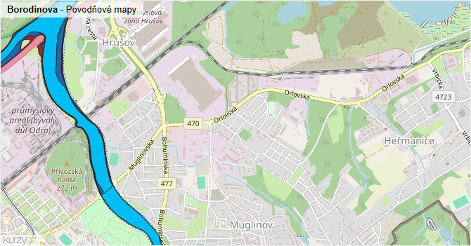 Borodinova - záplavové mapy stoleté vody