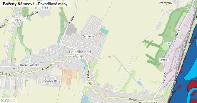 Boženy Němcové - záplavové mapy stoleté vody