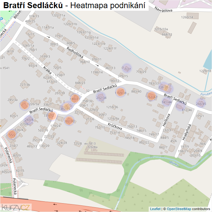 Mapa Bratří Sedláčků - Firmy v ulici.