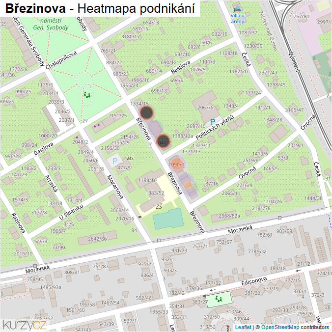 Mapa Březinova - Firmy v ulici.