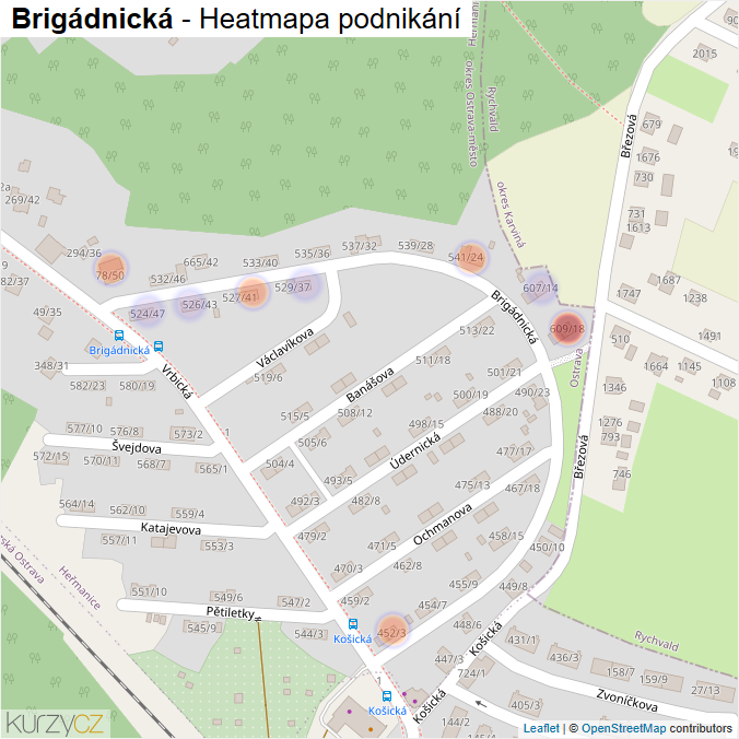 Mapa Brigádnická - Firmy v ulici.