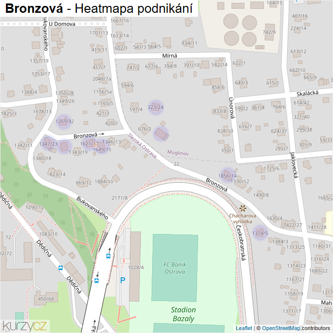 Mapa Bronzová - Firmy v ulici.