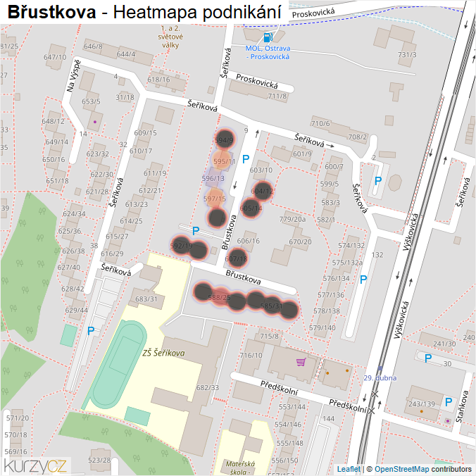 Mapa Břustkova - Firmy v ulici.