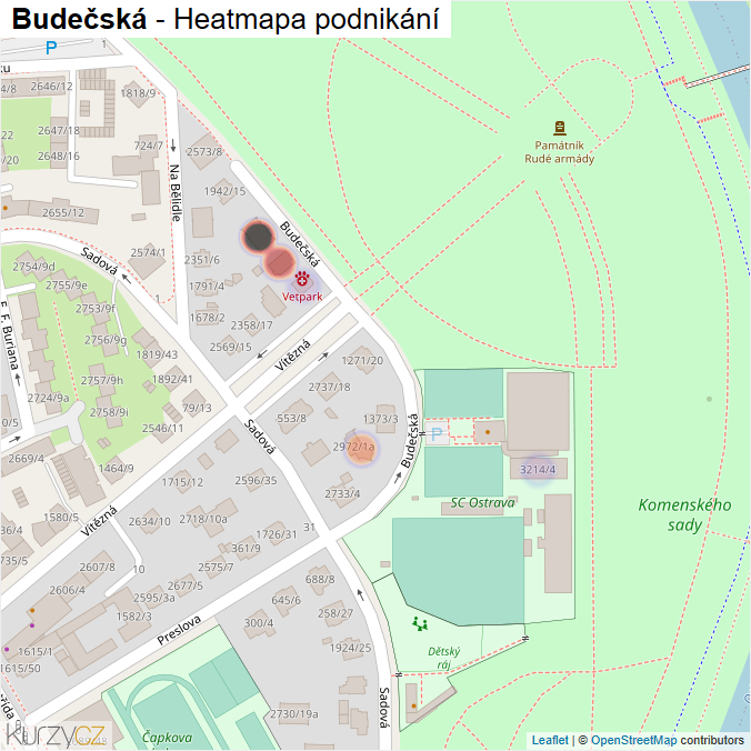 Mapa Budečská - Firmy v ulici.