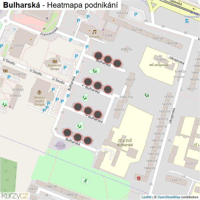 Mapa Bulharská - Firmy v ulici.
