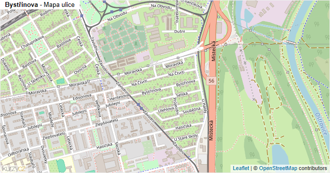 Bystřinova - mapa ulice