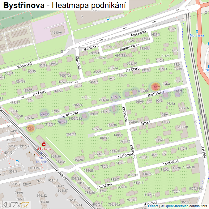 Mapa Bystřinova - Firmy v ulici.