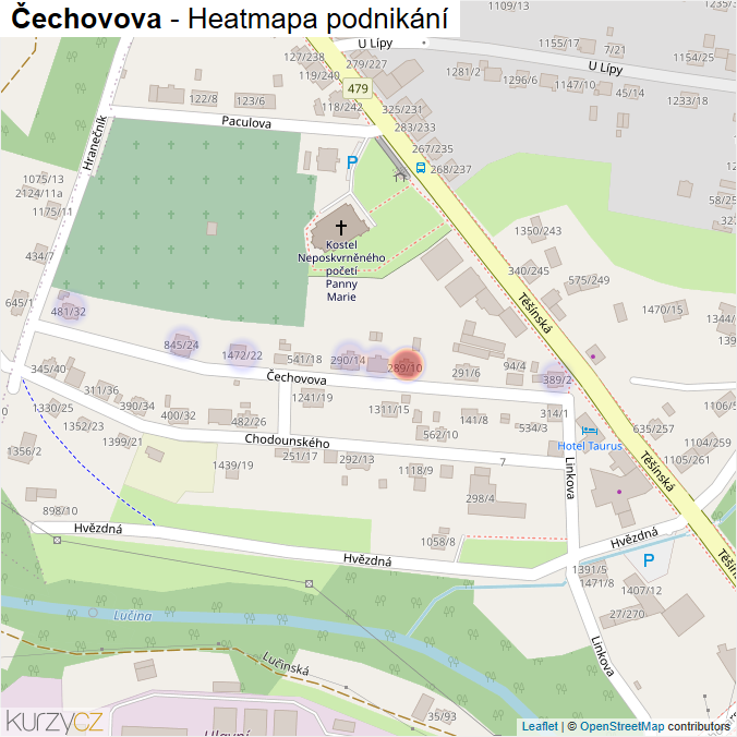 Mapa Čechovova - Firmy v ulici.