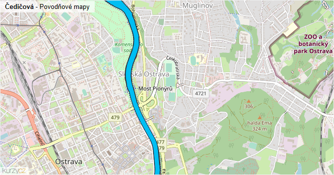 Čedičová - záplavové mapy stoleté vody