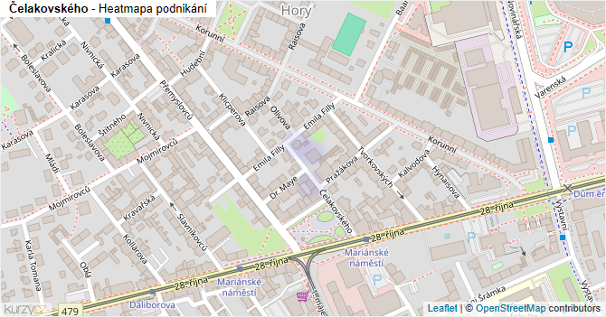 Čelakovského - mapa podnikání
