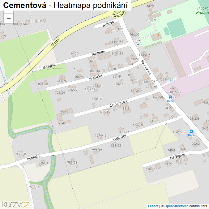 Mapa Cementová - Firmy v ulici.