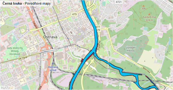 Černá louka - záplavové mapy stoleté vody