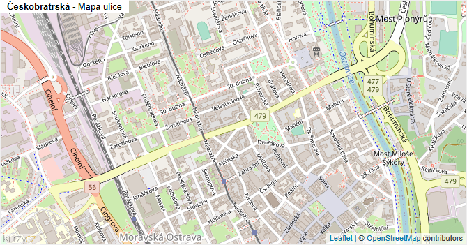 Českobratrská - mapa ulice