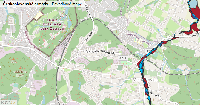 Československé armády - záplavové mapy stoleté vody