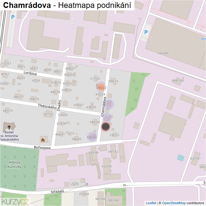 Mapa Chamrádova - Firmy v ulici.