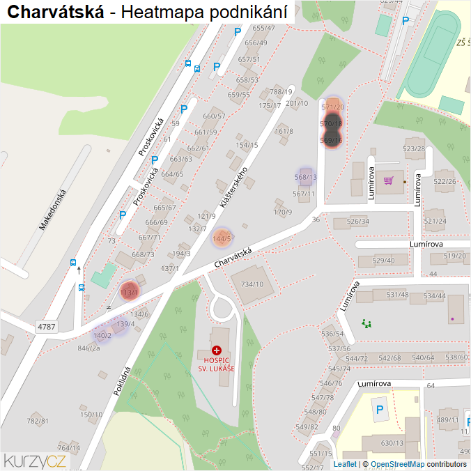Mapa Charvátská - Firmy v ulici.
