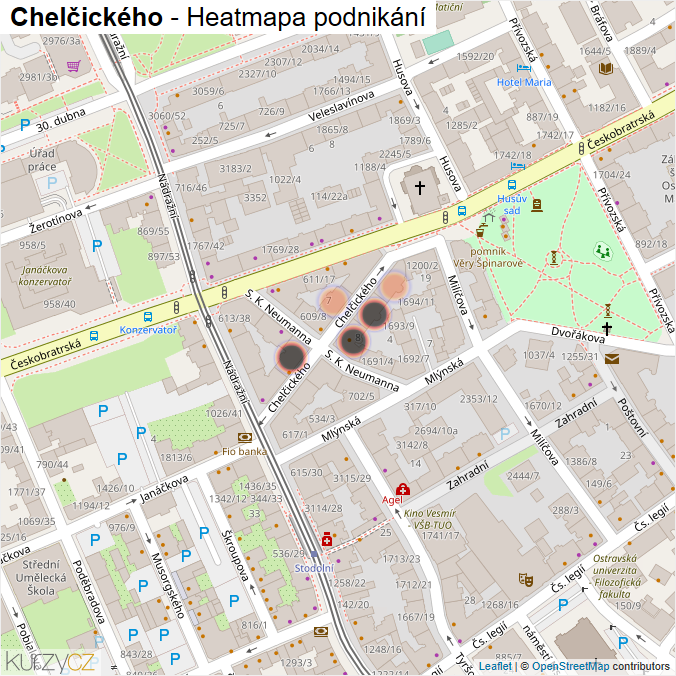Mapa Chelčického - Firmy v ulici.