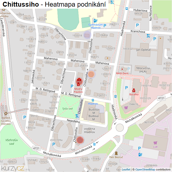 Mapa Chittussiho - Firmy v ulici.