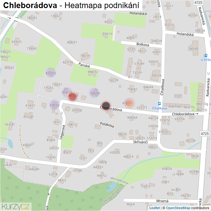 Mapa Chleborádova - Firmy v ulici.