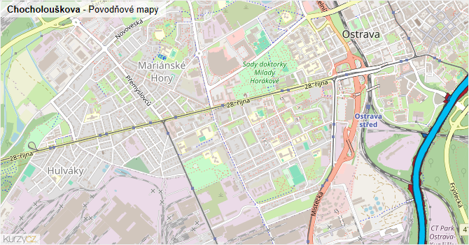 Chocholouškova - záplavové mapy stoleté vody